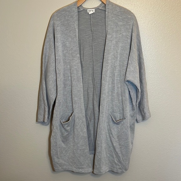 DONNI Gray Ribbed Open Front Cardigan - Picture 1 of 12